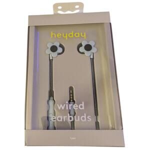 Heyday Wired Earbuds 3.5mm Jack w/‎ Mic & Remote – Blue Flower – New